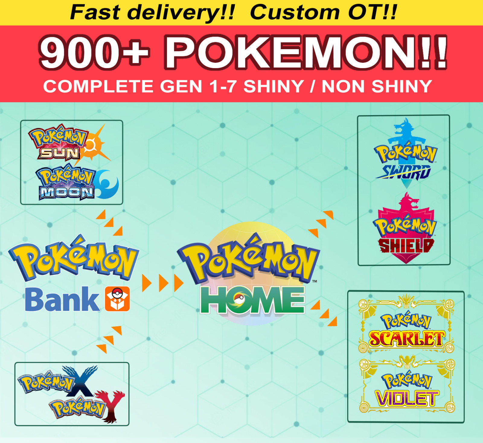 Pokemon Home FULL SHINY LIVING DEX Gen 1-7 | Legendary 6IV | Custom Trainer