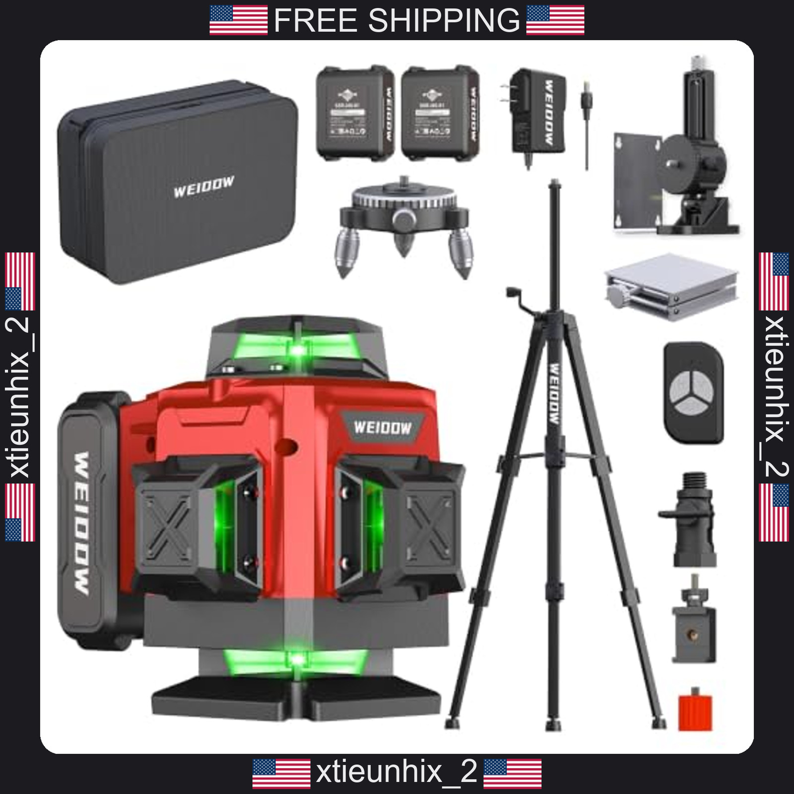 Laser Level 360° Green Cross Line Self Leveling Tool with Tripod and Remote