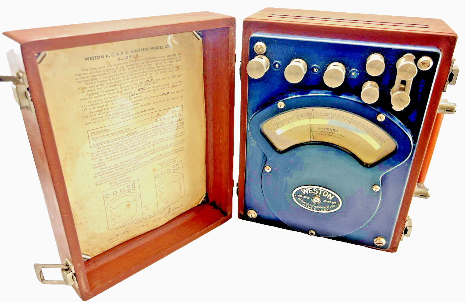 Vintage Weston AC DC Portable Ammeter Model 370 in Wooden Case 1961 UNTESTED