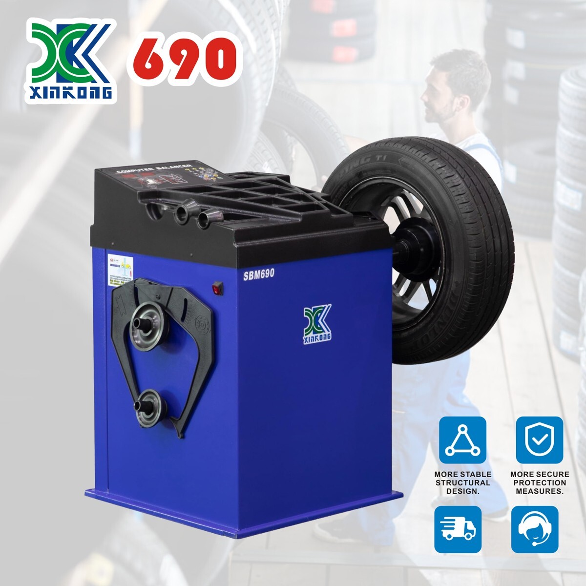 XK SBM690 Wheel Balancer Auto Tire Rim Balancing Machine 110V 24 Month Warranty