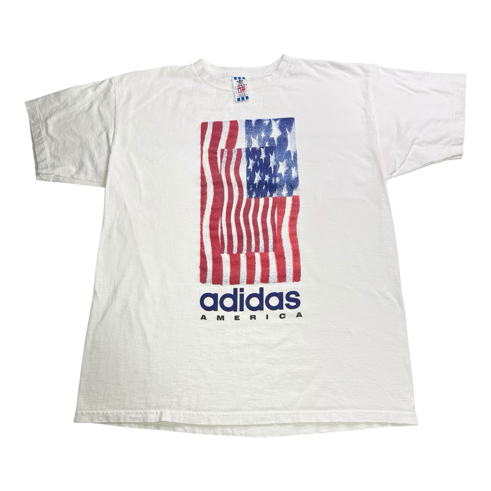 Vintage 90s Adidas America USA Flag T-Shirt Men’s Large Made in USA Trefoil