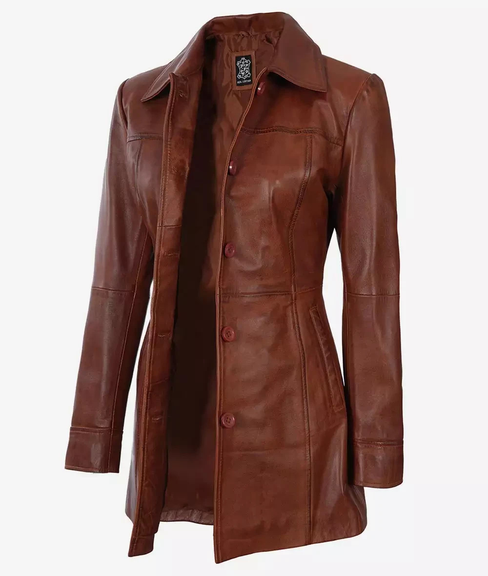 Women's Vintage Distressed Brown Sheep Leather Blazer Butter Soft Leather Jacket