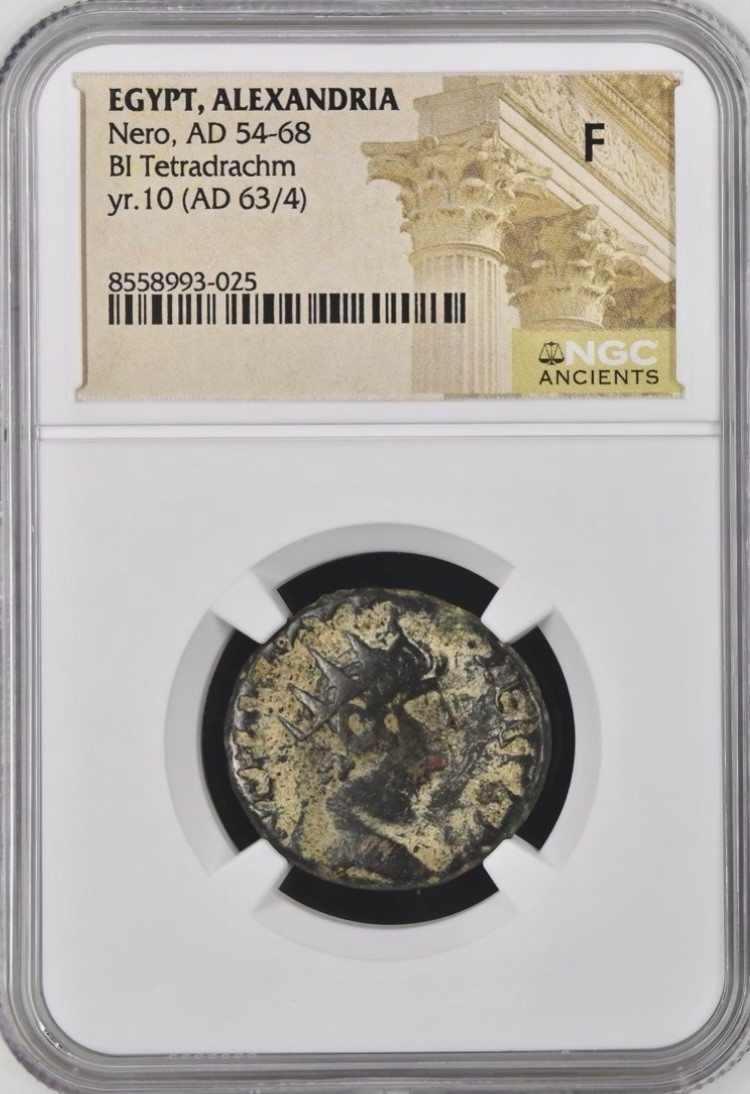 Emperor Nero Tetradrachm Minted in Alexandria Egypt 54AD-68AD NGC Graded Sarapis