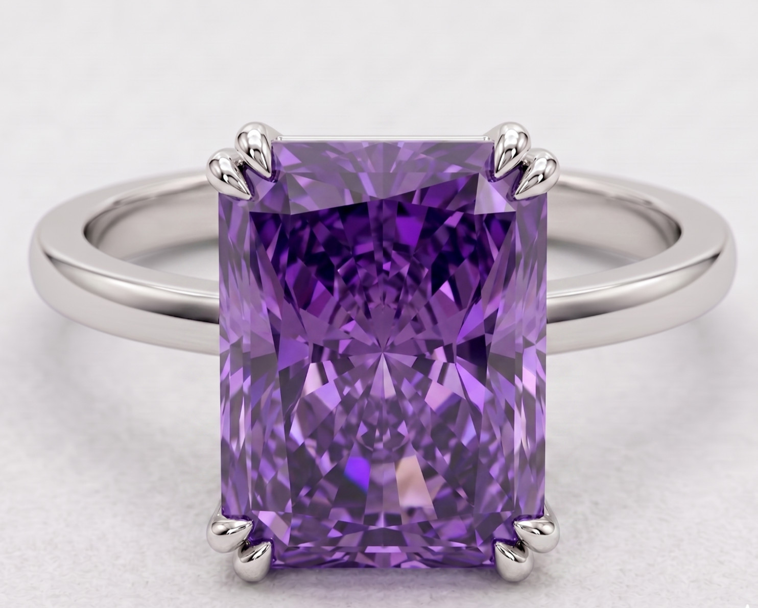 RARE 8.00 Ct Certified Radiant Cut Purple Natural Diamond Ring White Gold Finish