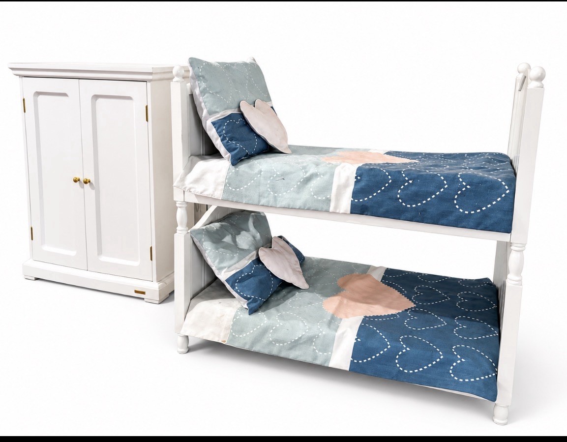 My Twinn Doll Bunk Bed And Closet Armoire Set W/All Original Bedding