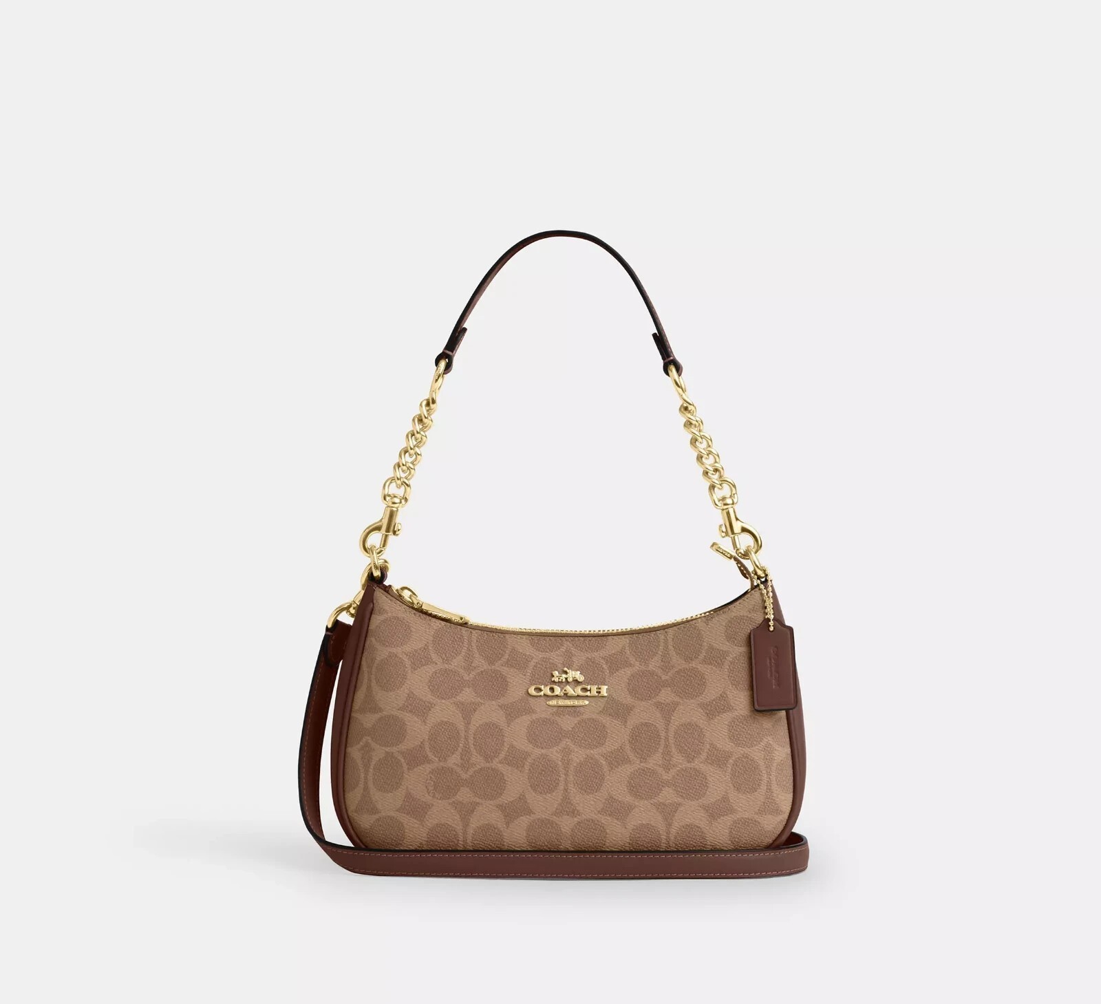 NWT COACH CV933 Teri Shoulder Bag In Signature Canvas Gold/Tan/Brown