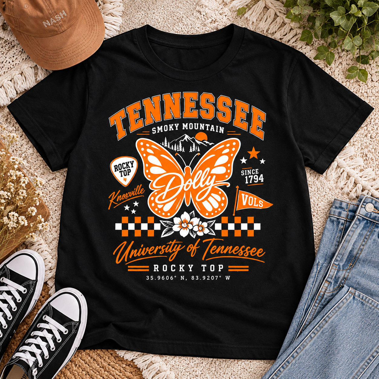 Tennessee Smoky Mountain Shirt Retro Butterfly Unisex Graphic Tee