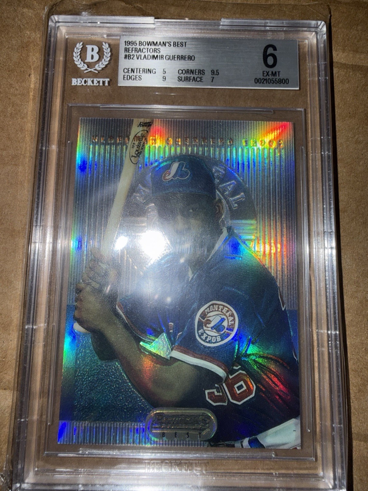 1995 BOWMAN'S BEST REFRACTOR ROOKIE BLUE #2 VLADIMIR GUERRERO SP BGS 6 EX-MT