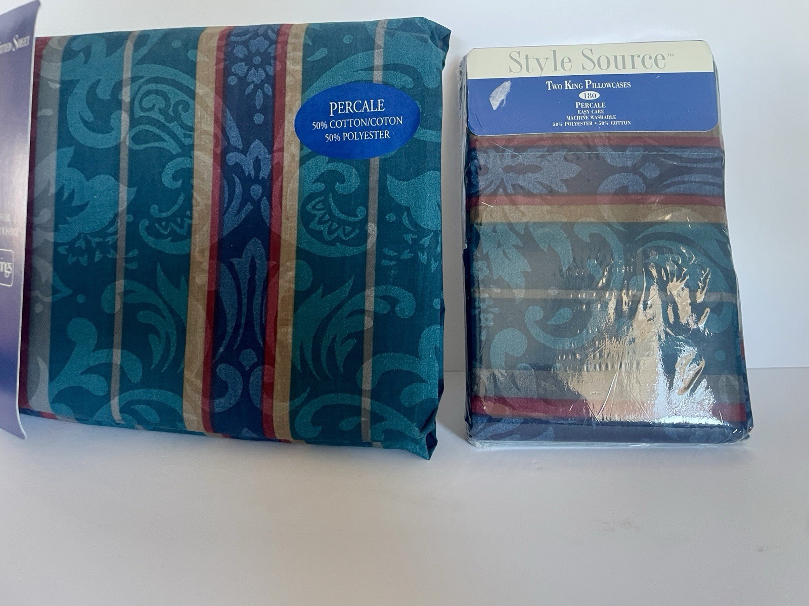 VTG Style Source Percale King Fitted & Pillowcases JCPenney Damask NOS VTG Style Source Percale King Fitted & Pillowcases JCPenney Damask NOS