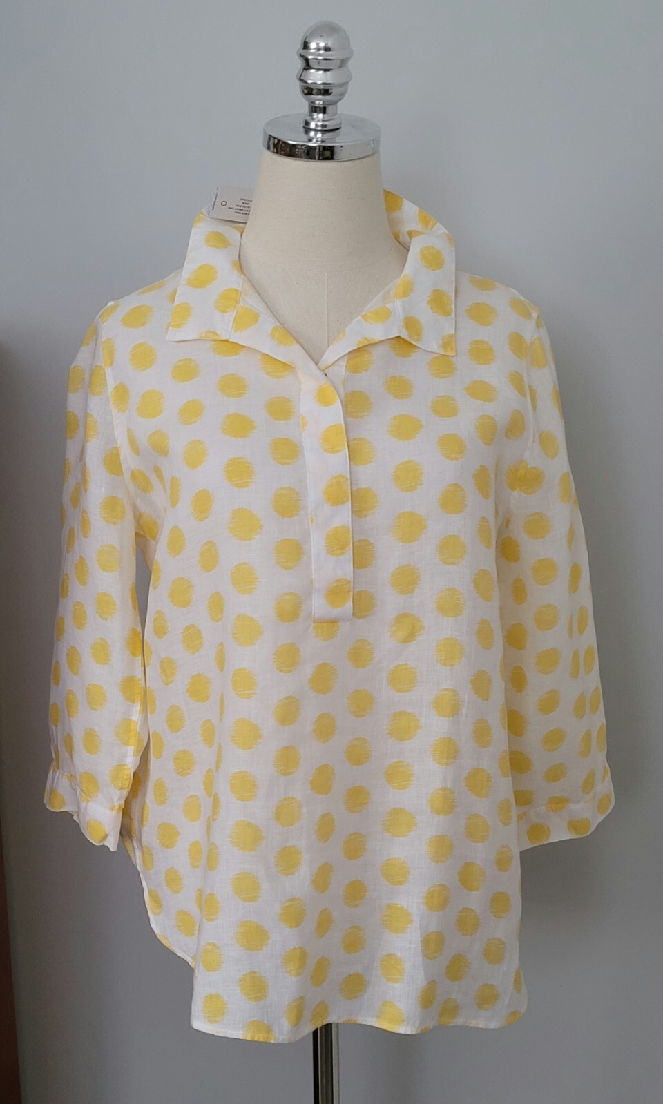 NWT CHICO\'S NO IRON LINEN BLOUSE TUNIC TOP 3/4 SLEEVE DOT PRINT  MULTI 0 US S
