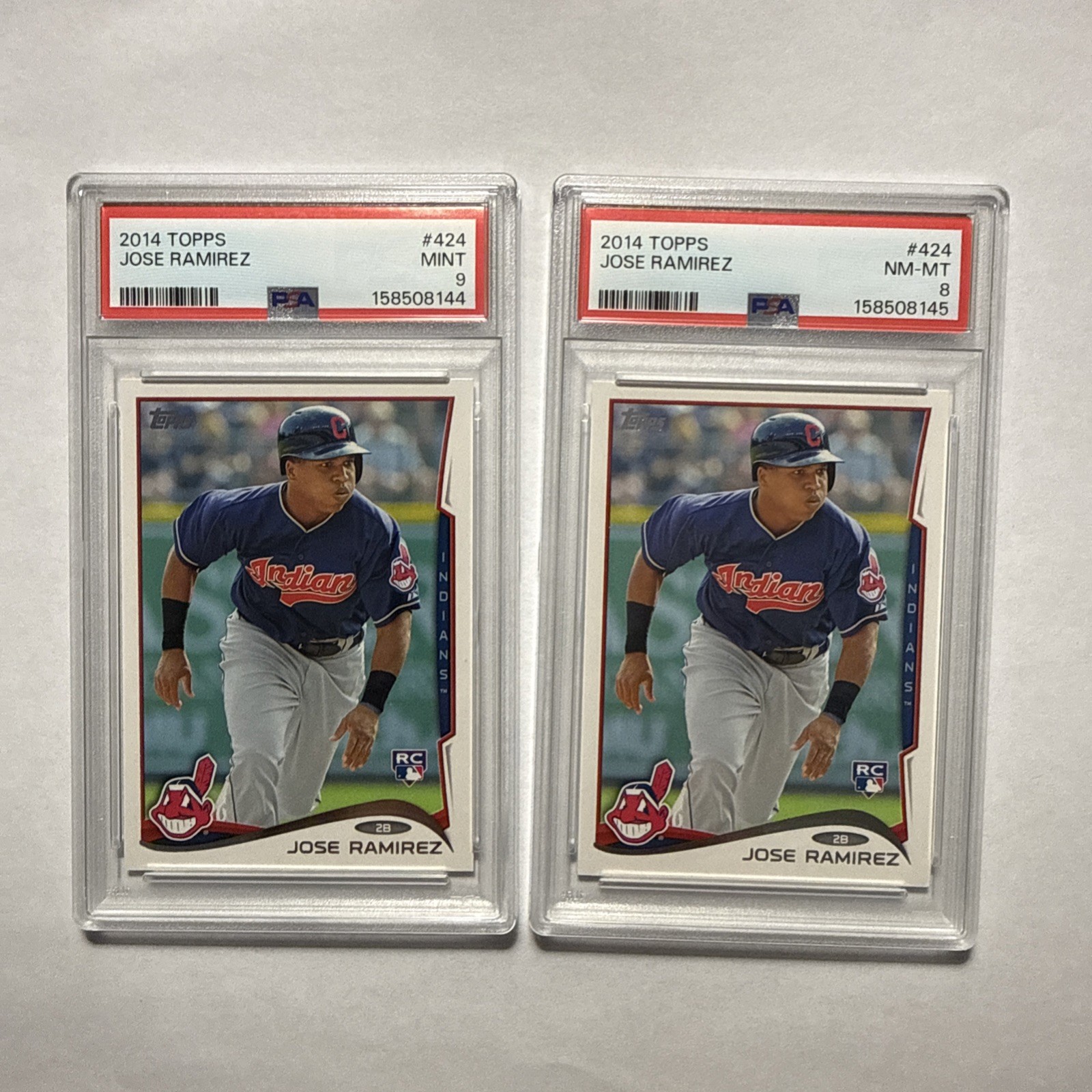 2x 2014 Topps #424 Jose Ramirez Rookie Card RC PSA 9 & PSA 8 Cleveland Indians
