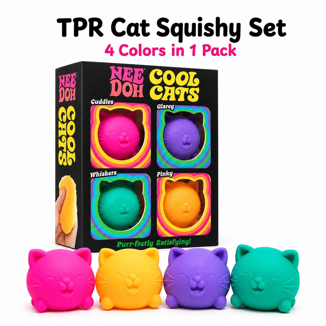 NeeDoh Teenie Cool Cats 4-Pack Schylling Squishy Kittens Fidget Stress Toy NIB