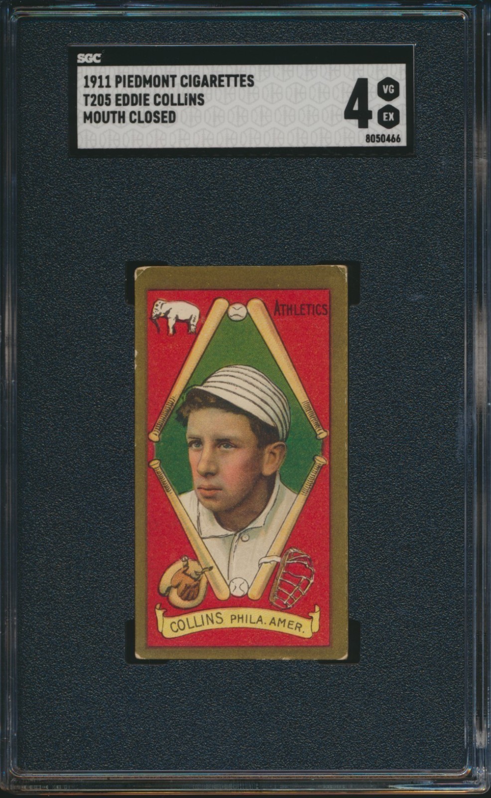 1911 T205 PIEDMONT GOLD BORDER EDDIE COLLINS SGC 4 VG-EX HOF 1911 T205 PIEDMONT GOLD BORDER EDDIE COLLINS SGC 4 VG-EX HOF