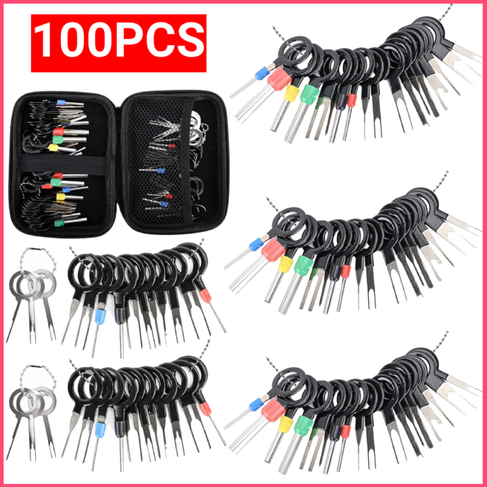 100pcs Pin Ejector Wire Kit Extractor Connector Puller Car Terminal Removal Tool 100pcs Pin Ejector Wire Kit Extractor Connector Puller Car Terminal Removal Tool