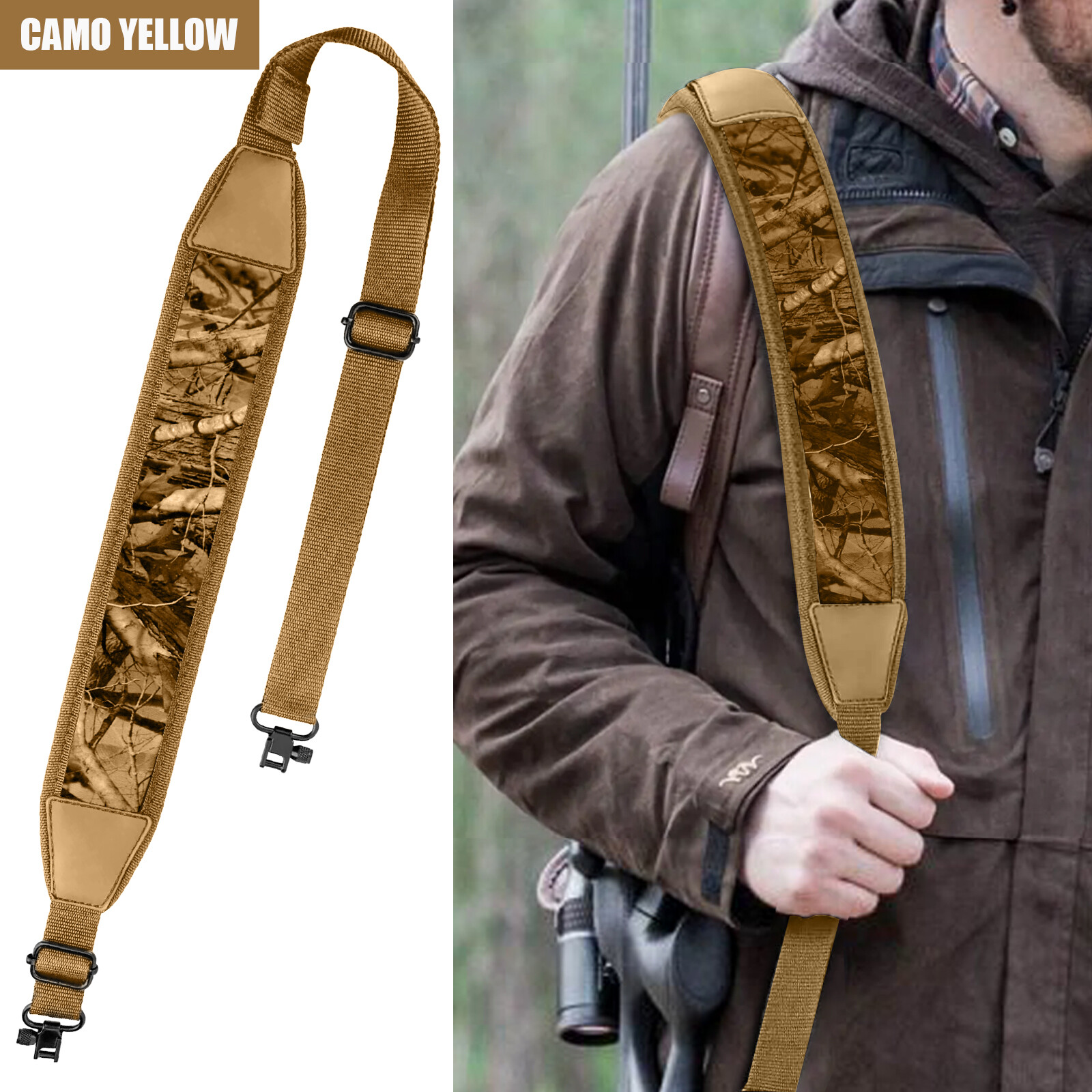 Camouflage 2 Point Rifle Gun Sling with Swivels & Neoprene Shoulder Padded Strap