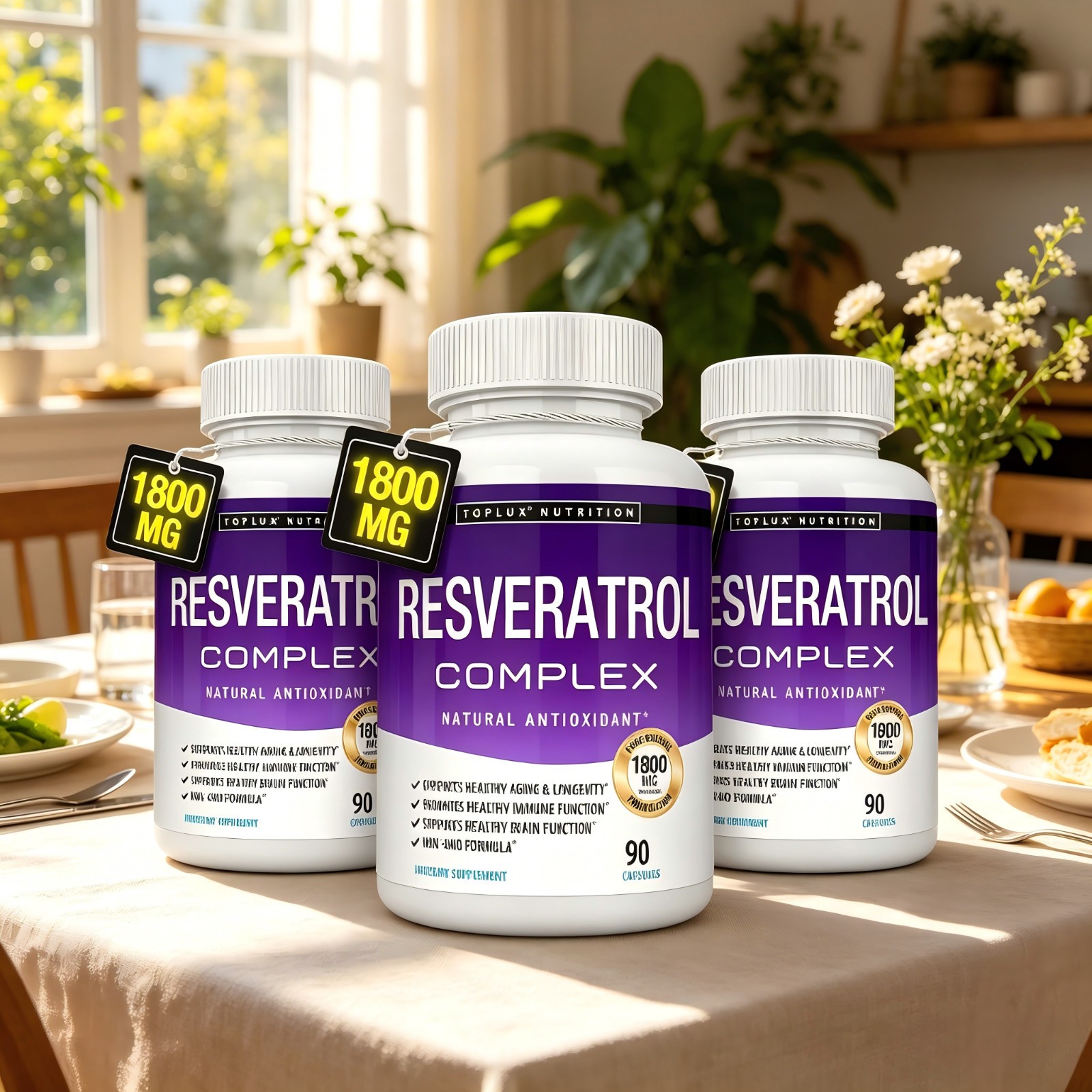 1800mg, 3 Pack Toplux Resveratrol Complex 90 Capsules Antioxidant Supplement New 1800mg, 3 Pack Toplux Resveratrol Complex 90 Capsules Antioxidant Supplement New