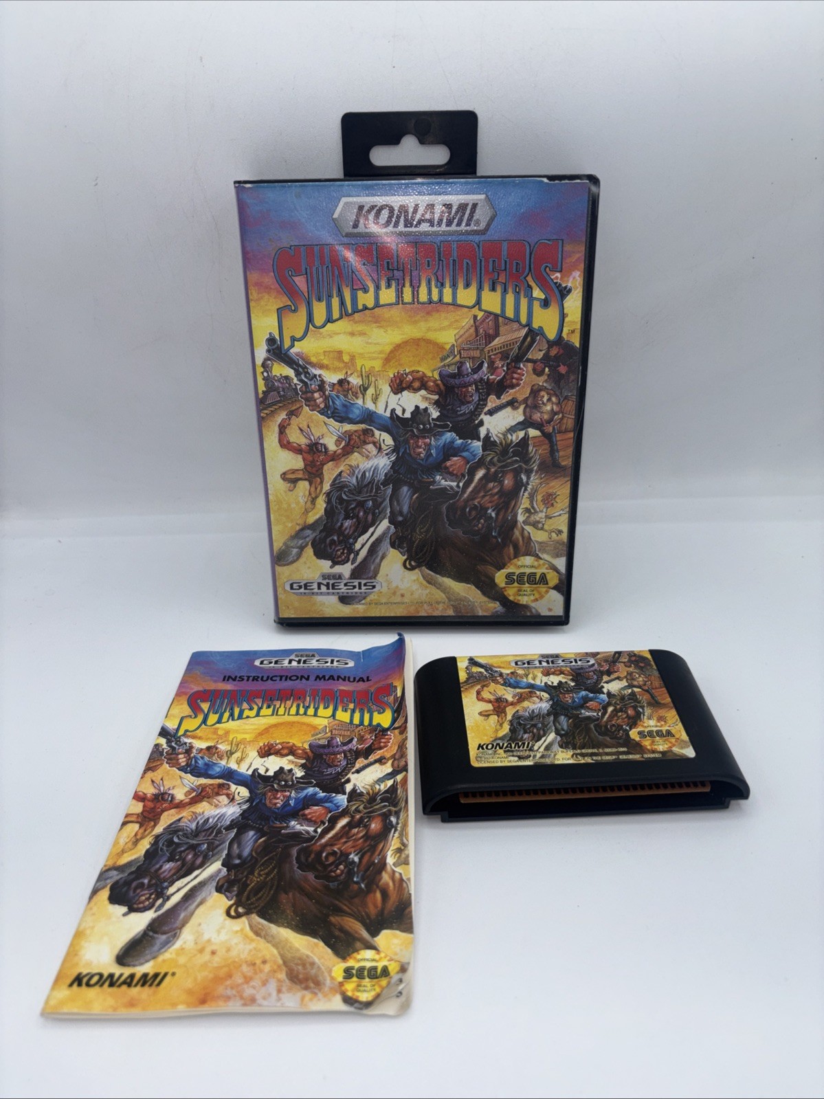 Sunset Riders Sega Genesis Complete CIB Manual Tested Konami HANGTAB NICE NTSC