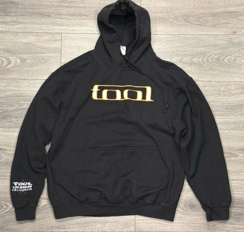 Vintage Tool Band Skull Graphic Hoodie Black Mens Large Grunge Rock Y2K