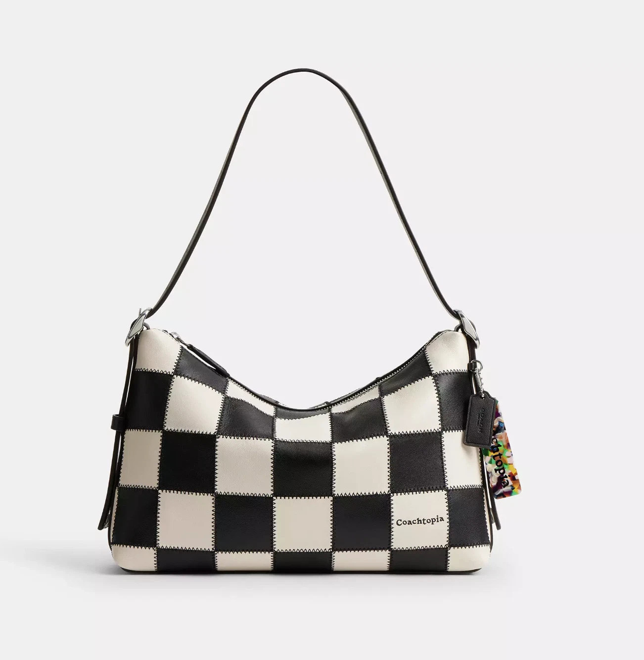 COACH Alter/Ego Slouchy Shoulder Bag with Checkerboard CBE00 Black & White New