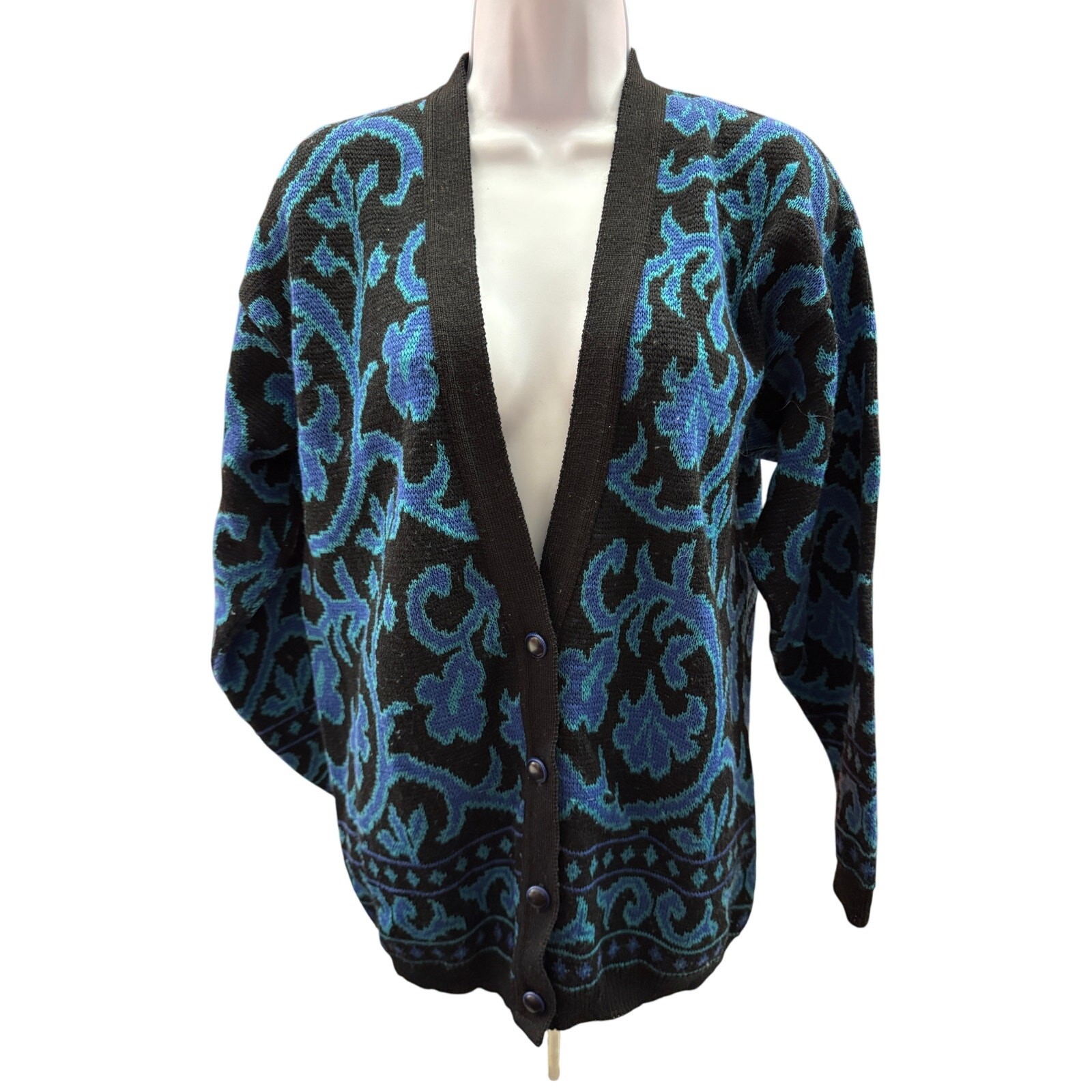 VINTAGE 70s PENDLETON Womens Black Blue Cardigan Size M 100% Virgin Wool Vneck VINTAGE 70s PENDLETON Womens Black Blue Cardigan Size M 100% Virgin Wool Vneck
