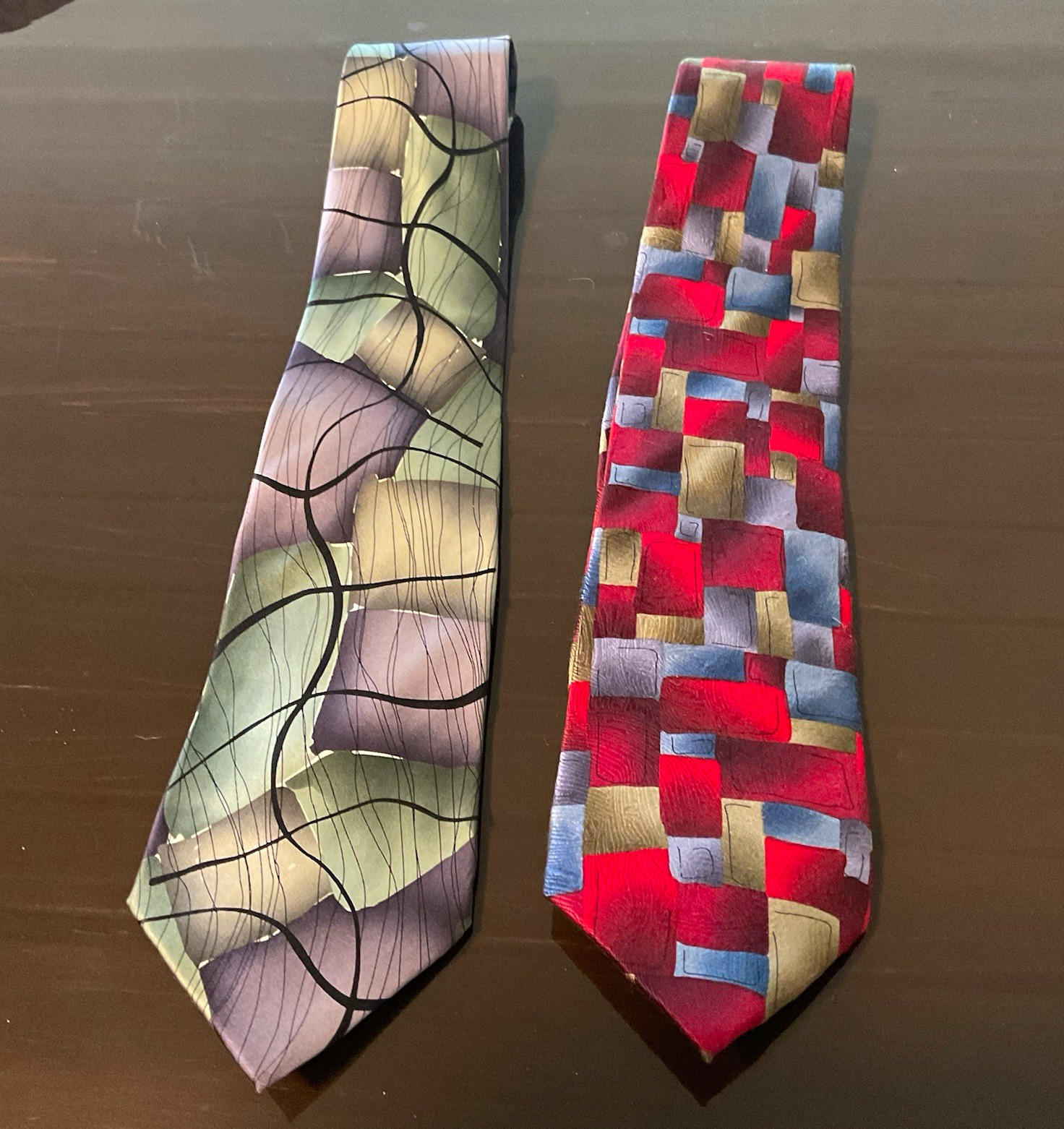 J. Garcia Men\'s Silk Designer Ties Lot of 2 Abstract Multicolor Moon Mountains