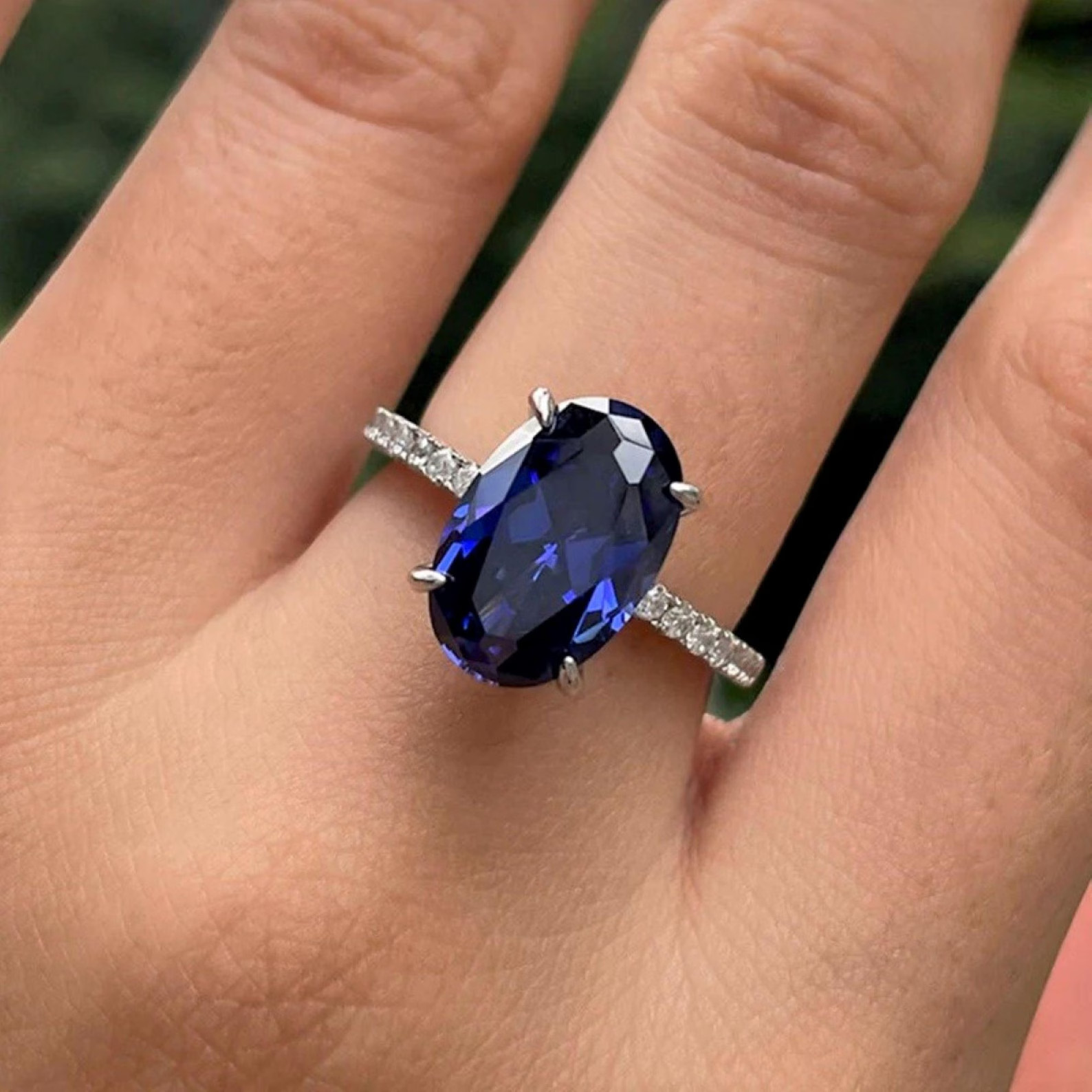 6.40 Ct Natural Sapphire Diamond Anniversary Proposal Ring 14K White Gold Size 6