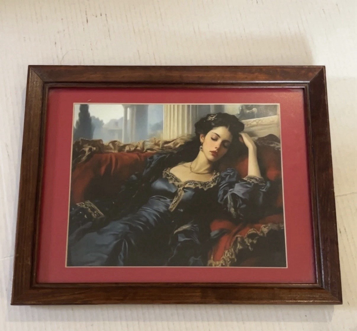 Victorian Woman Napping Picture in Vintage Wood Frame 14x11\ Victorian Woman Napping Picture in Vintage Wood Frame 14x11\