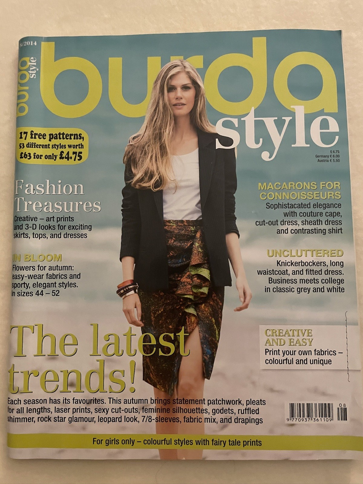 Burda Style 8/ 2014 Sewing Magazine With Uncut Patterns in English Burda Style 8/ 2014 Sewing Magazine With Uncut Patterns in English