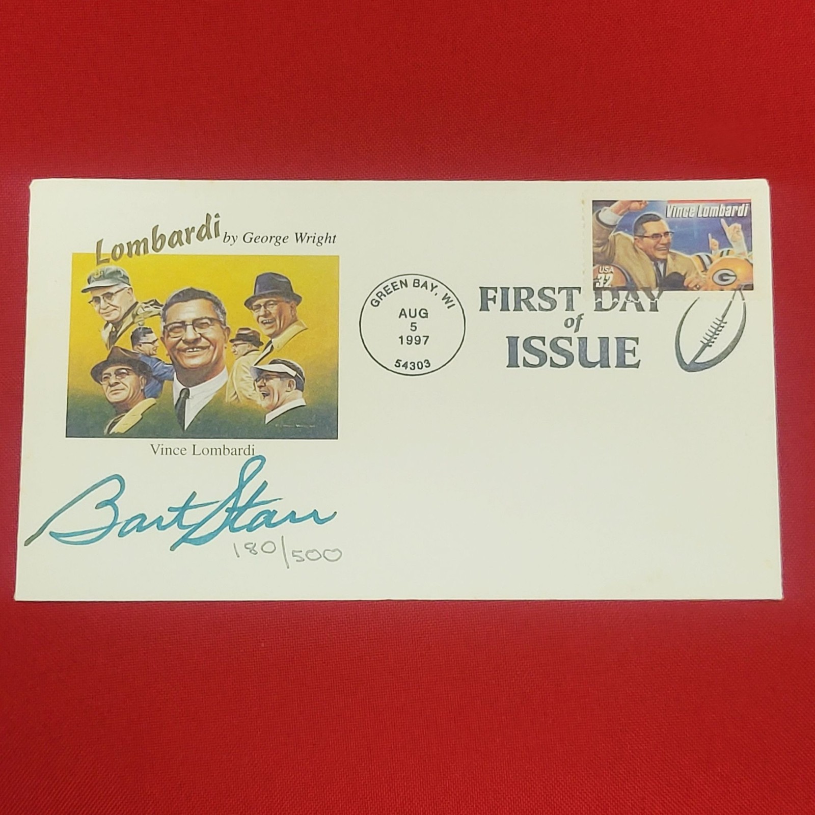 Bart Starr Signed Vince Lombardi First Day Cover FDC Auto 1997 Packers HOF /500