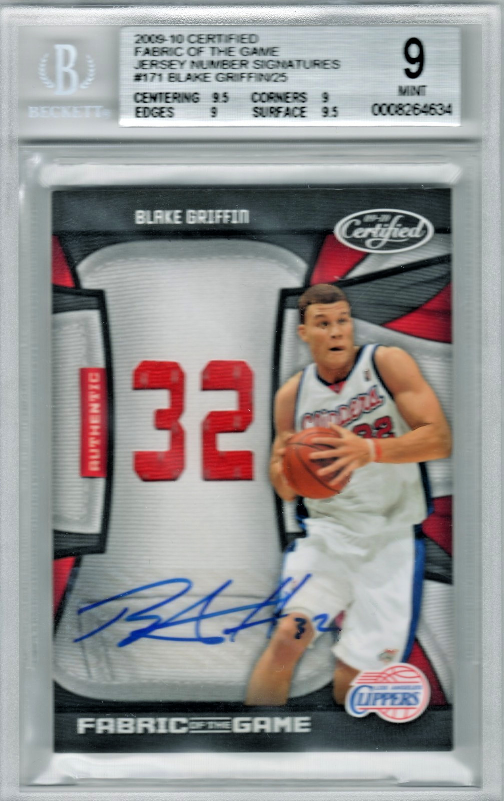 2009-10 Certified Blake Griffin Rookie Auto Jersey 10/25 BGS 9 FOG-BG