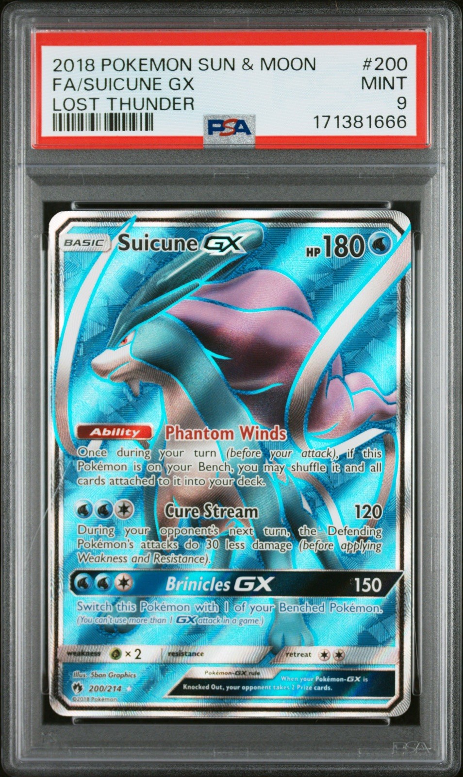 2018 POKEMON SUN & MOON LOST THUNDER #200 FULL ART/SUICUNE GX PSA 9 New Cert 2018 POKEMON SUN & MOON LOST THUNDER #200 FULL ART/SUICUNE GX PSA 9 New Cert
