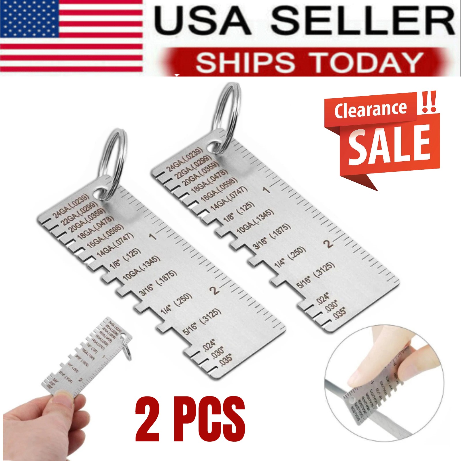 2Pcs Sheet Metal Gauge Thick Gage Measuring Tool Wire Gauge Stainless Steel US