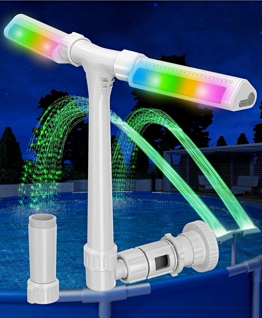 POOLHOUR Pool Fountain w/ Lights 360° Adjustable Dual Spray Remote White