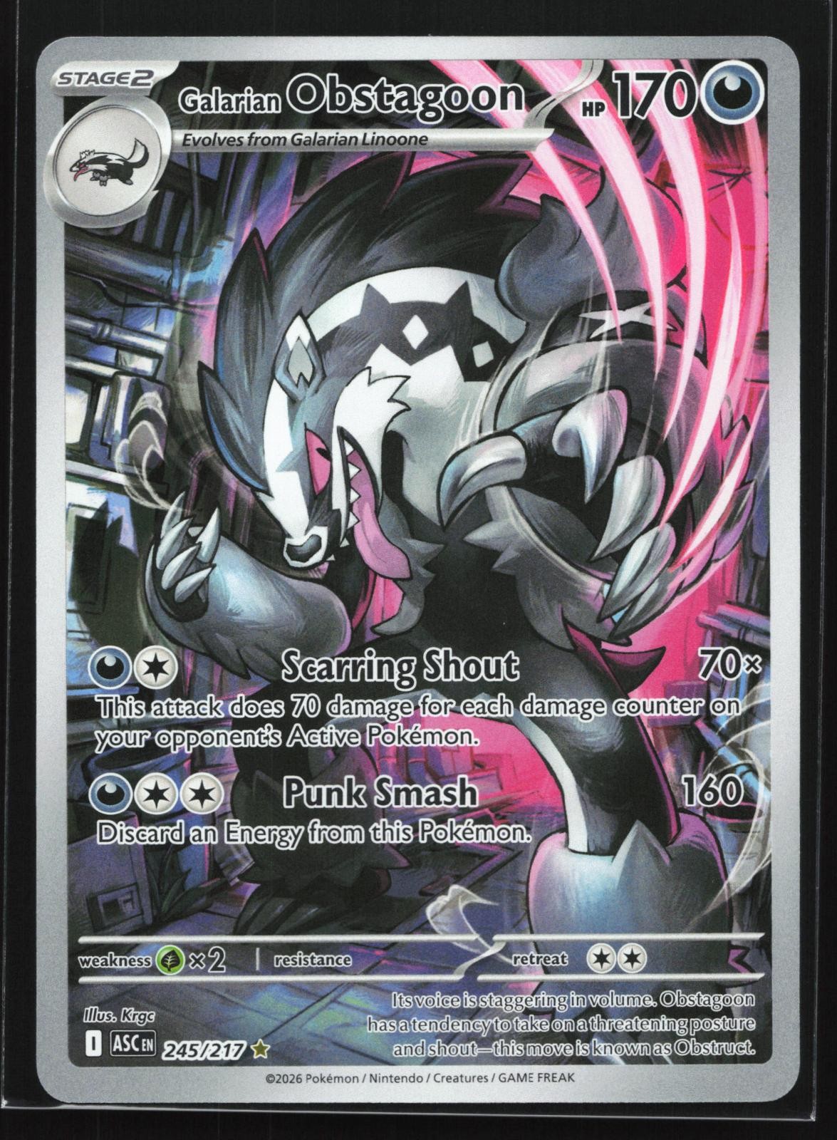 Galarian Obstagoon 245/217 Ascended Heroes Illustration Rare Holo Pokemon Card Galarian Obstagoon 245/217 Ascended Heroes Illustration Rare Holo Pokemon Card