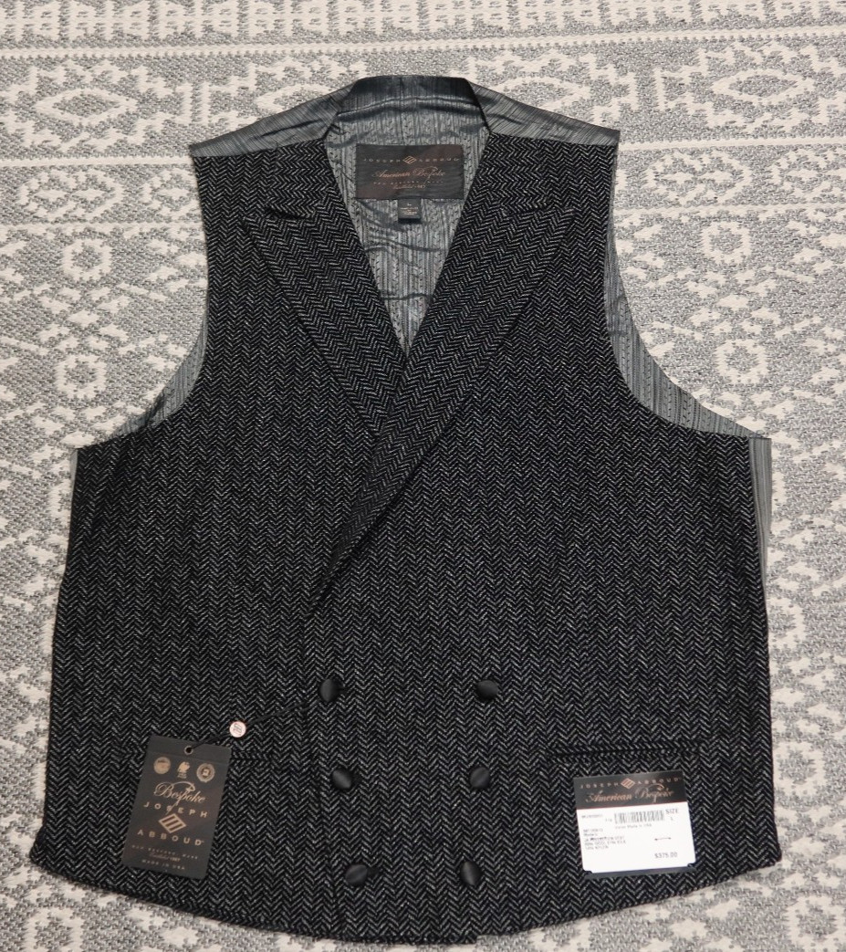$375 New Joseph Abboud Men\'s Herringbone Double Breasted Vest - LARGE - Black $375 New Joseph Abboud Men\'s Herringbone Double Breasted Vest - LARGE - Black
