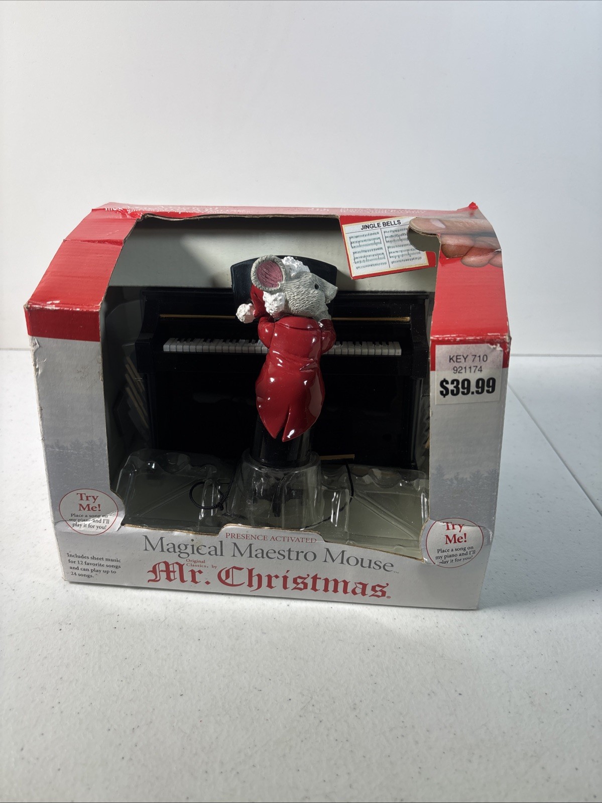 VTG Mr Christmas Maestro Mouse Animated Musical Piano 12 Classic Songs EXCELLENT