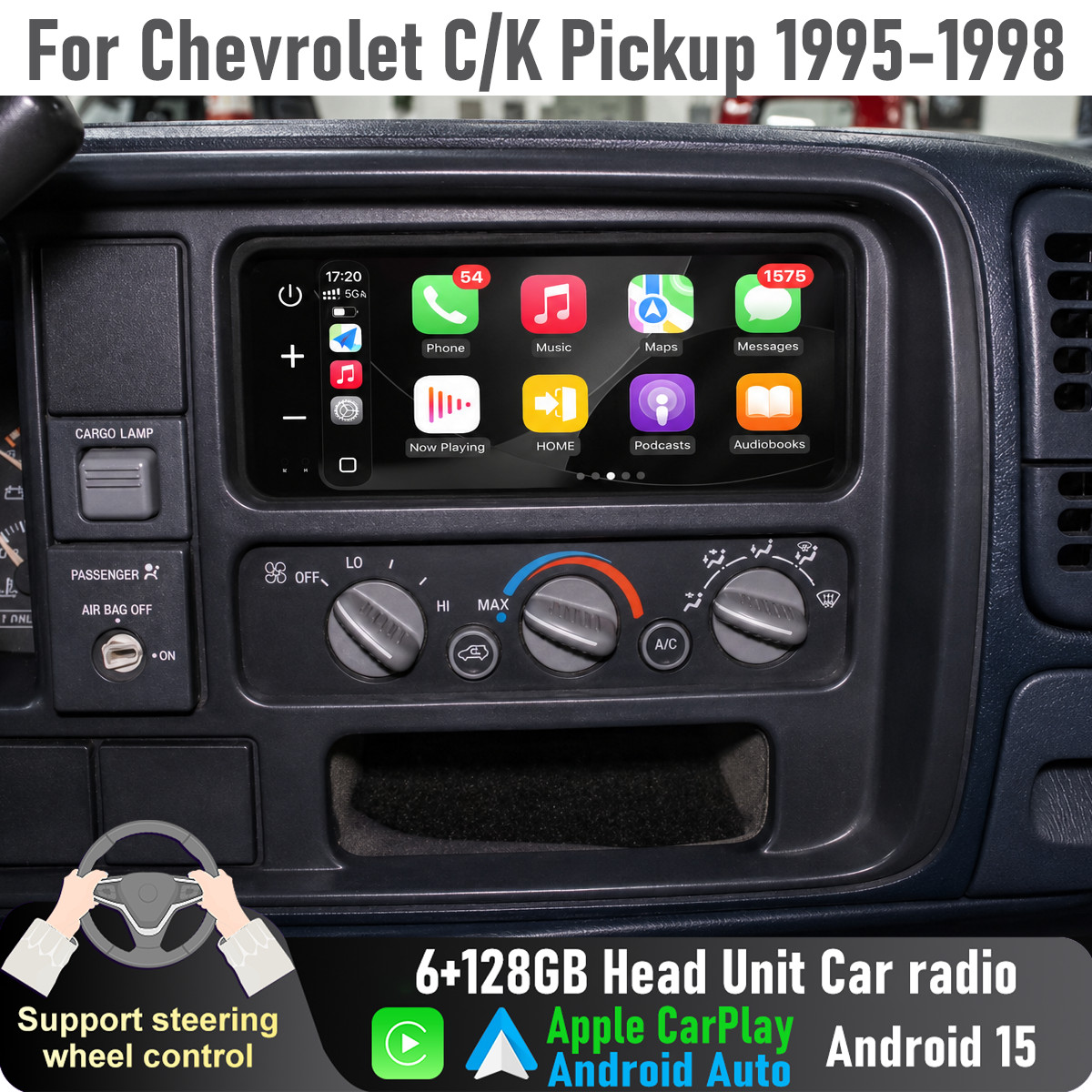 6\'\' Apple CarPlay Auto Head Unit Car Radio For Chevrolet C/K Pickup 1995-1998