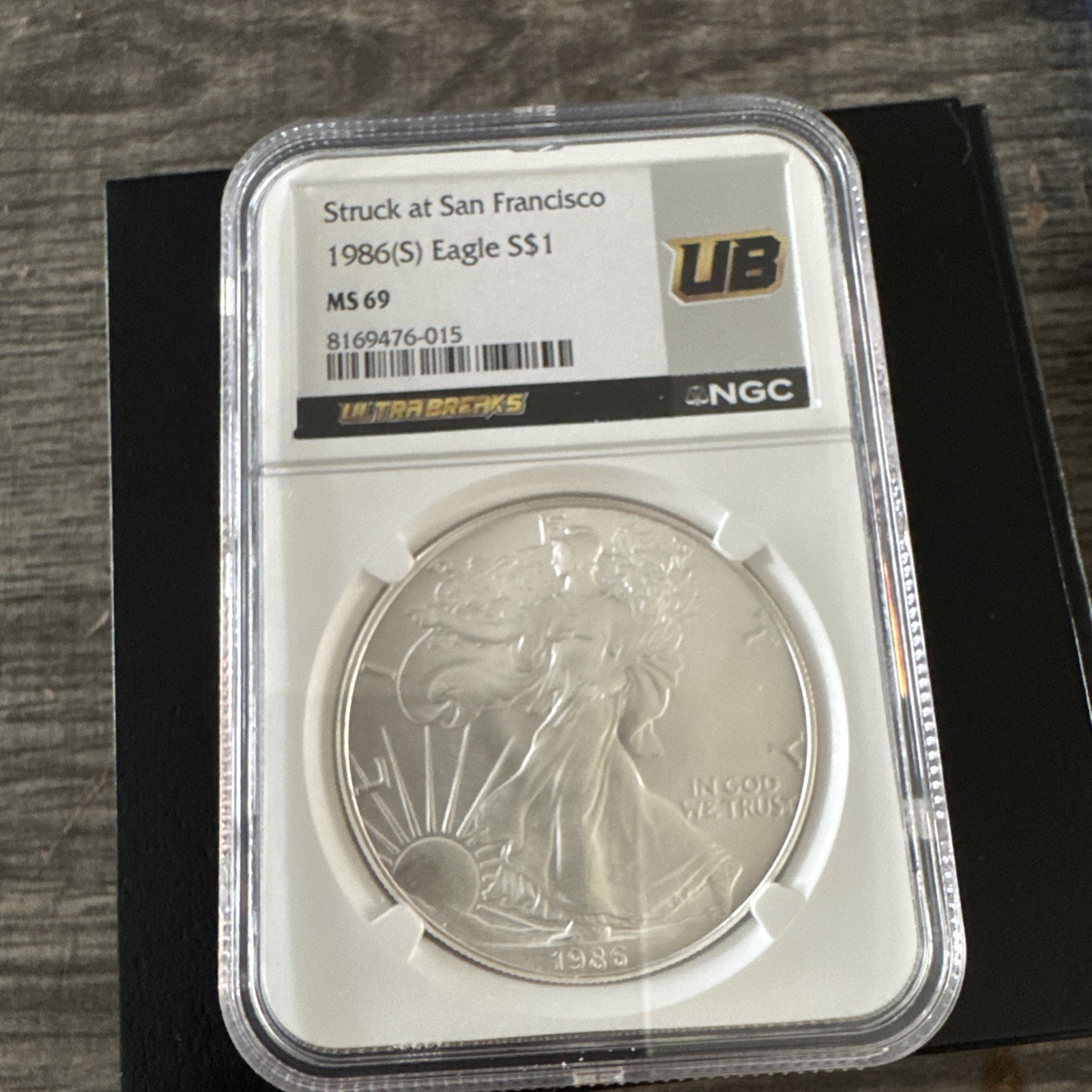 1986 S Silver Eagle MS69 First Year of Issue, San Francisco Mint NGC VALUE $350