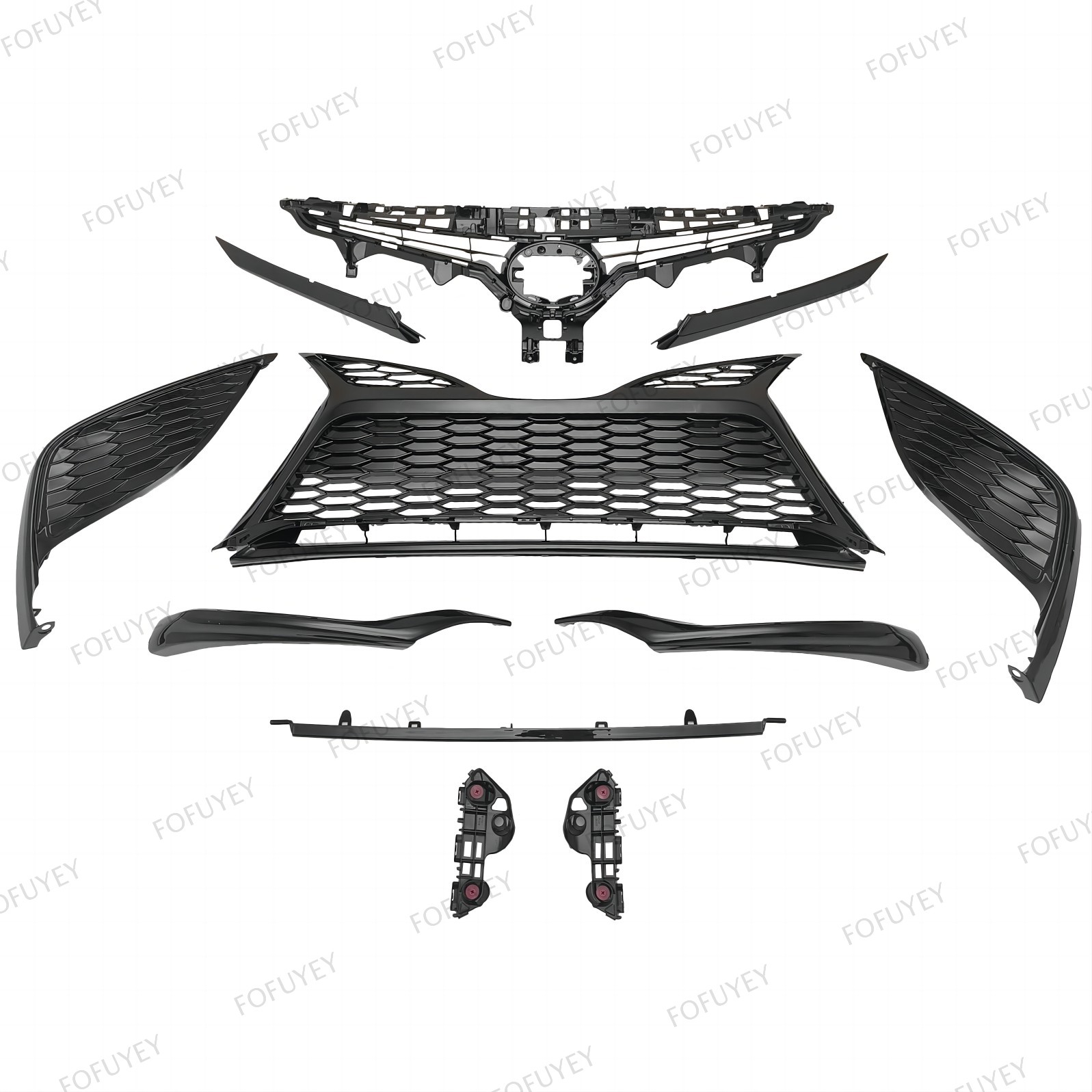 11PC For Camry SE 2021-2024 Gloss Black Grille Bumper Headlight Moulding trim
