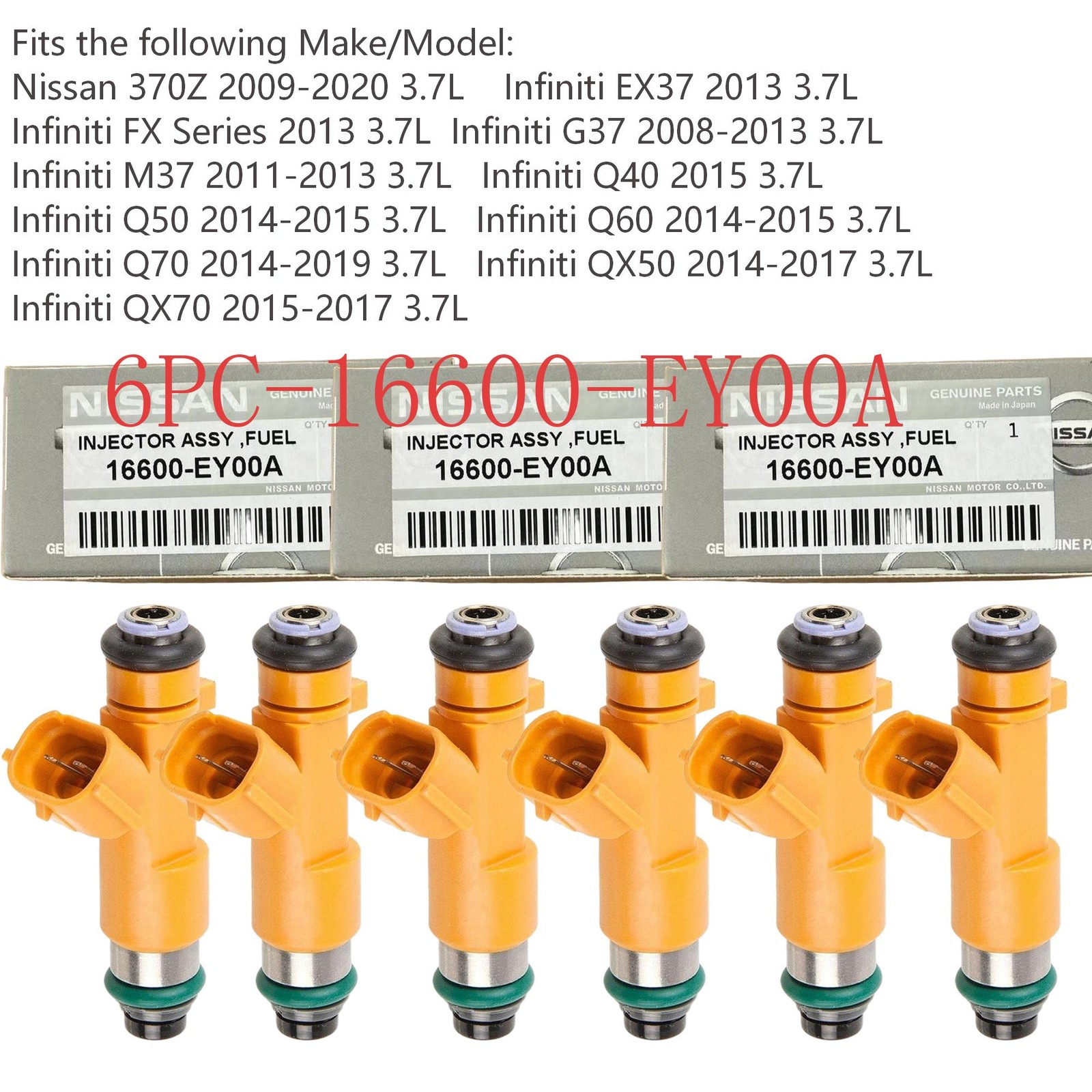 6x Genuine DENSO OEM Fuel Injectors 16600-EY00A Nissan 370Z 3.7L