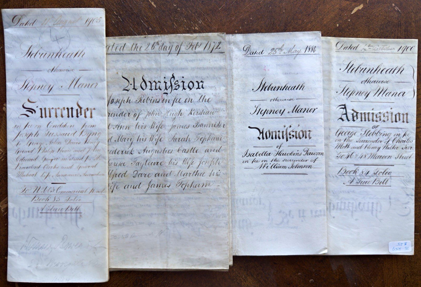 Lot of 4 Antique English Manorial Documents 1872-1905 Admission Surrender