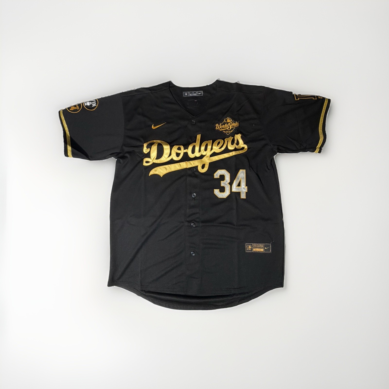 NWOT Nike Fernando Valenzuela #34 Dodgers Stitched Jersey Black Gold XL