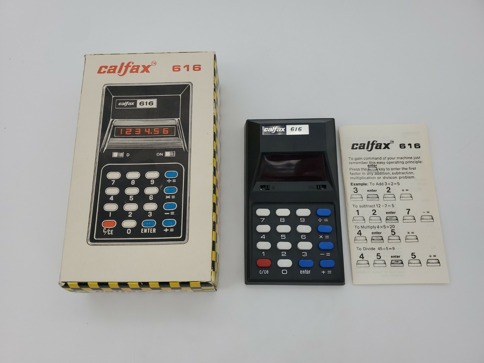 Vintage 1976 Calfax 616 Calculator with box and Manual Powers on