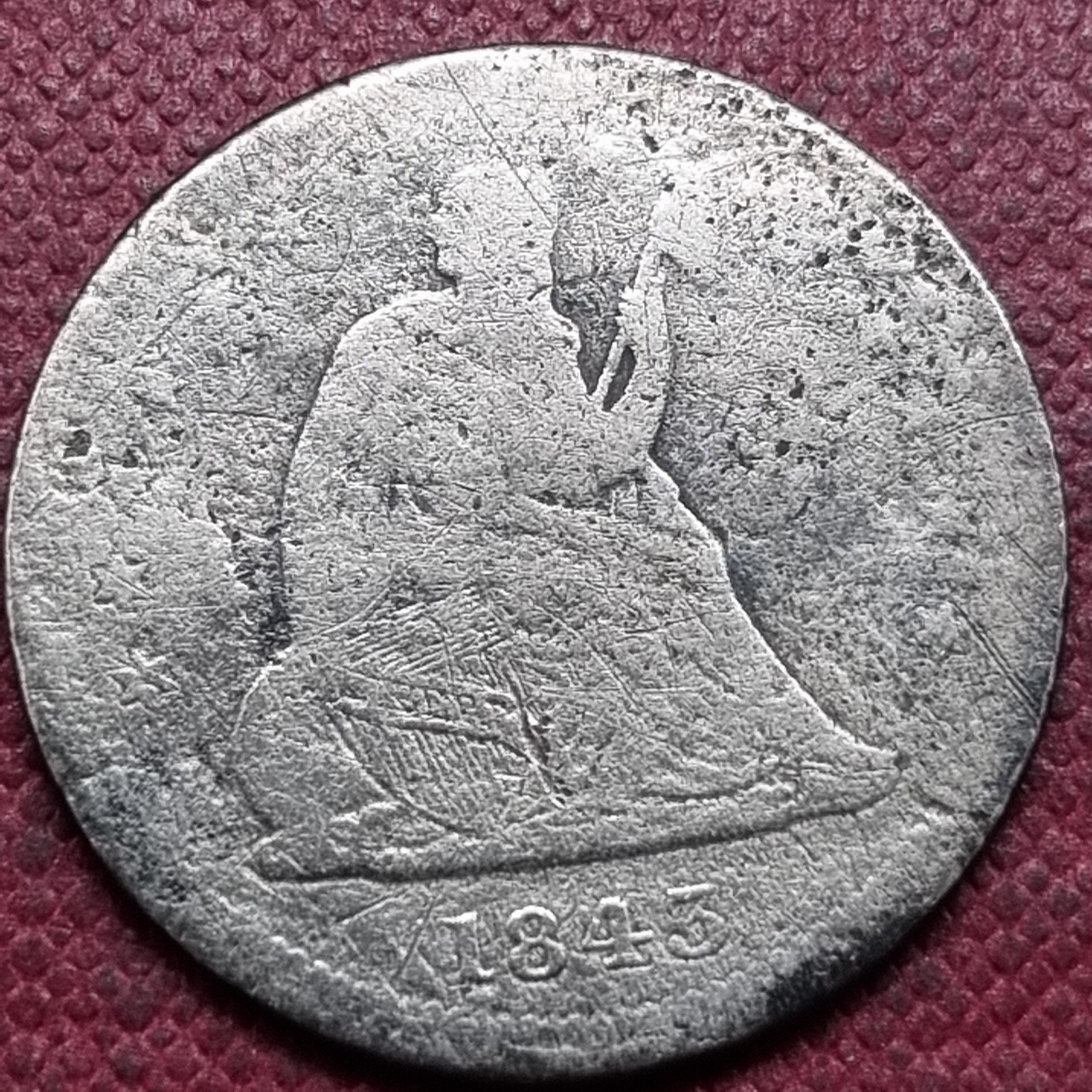 1843 O Seated Liberty Quarter 25c Circulated Details EARLY DATE #103064