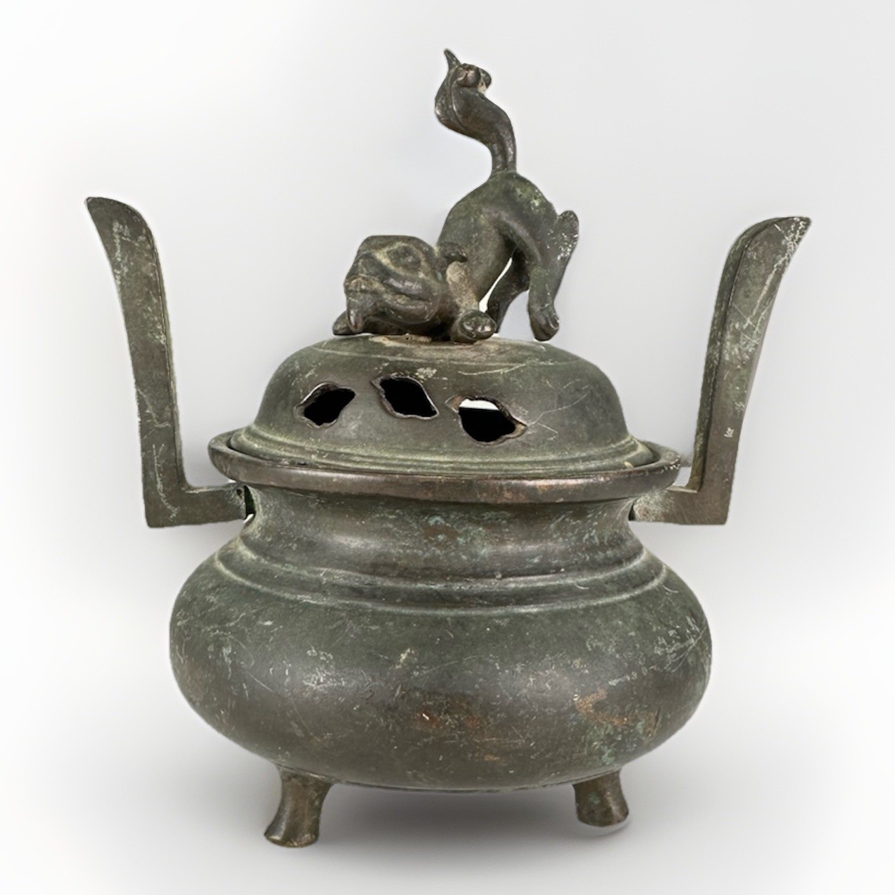 Antique 18-19th Century Bronze Chinese Foo Dog Censer Qing Dynasty Good Patina