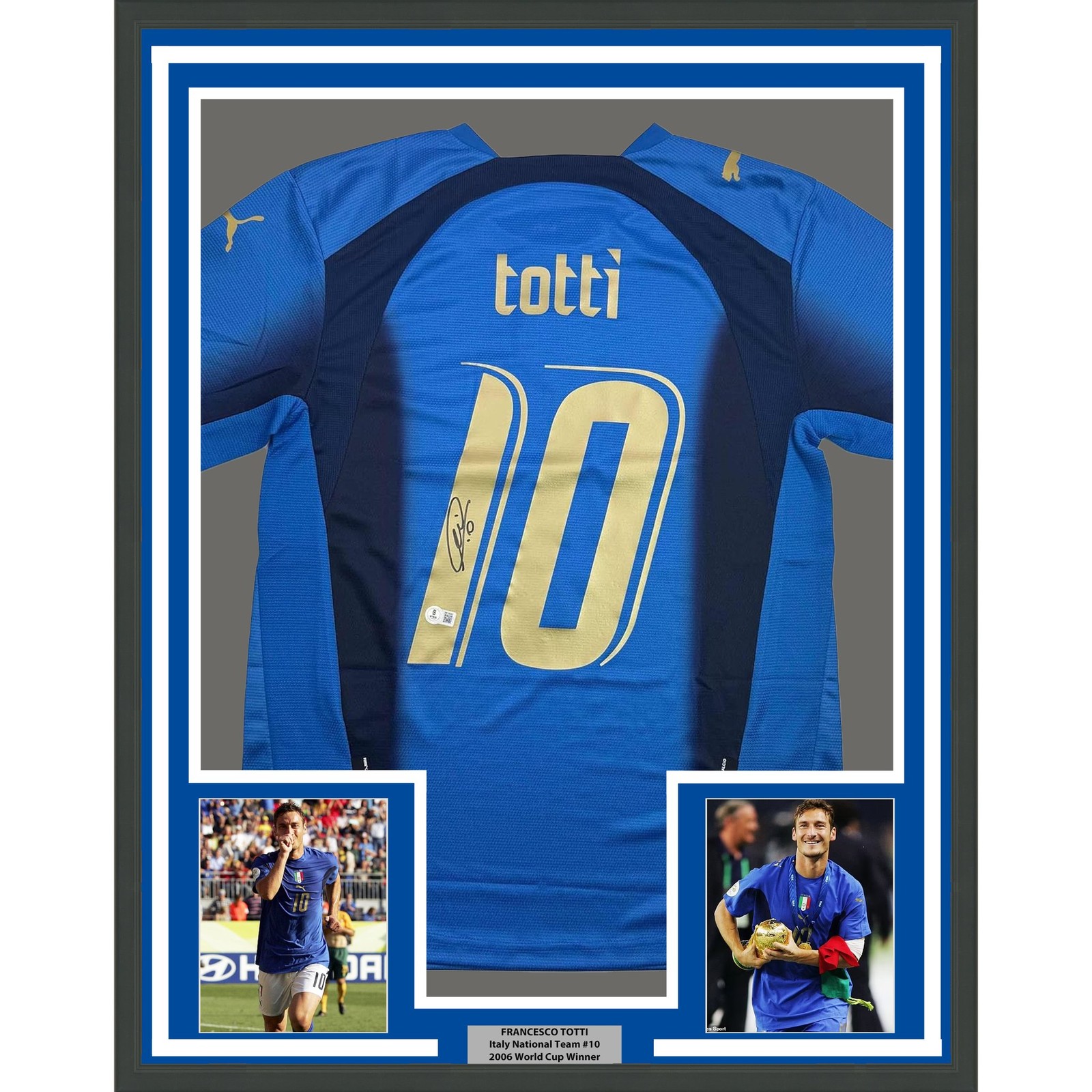 Framed Signed Francesco Totti 35x39 Italy Blue Futbol Jersey BAS COA Framed Signed Francesco Totti 35x39 Italy Blue Futbol Jersey BAS COA