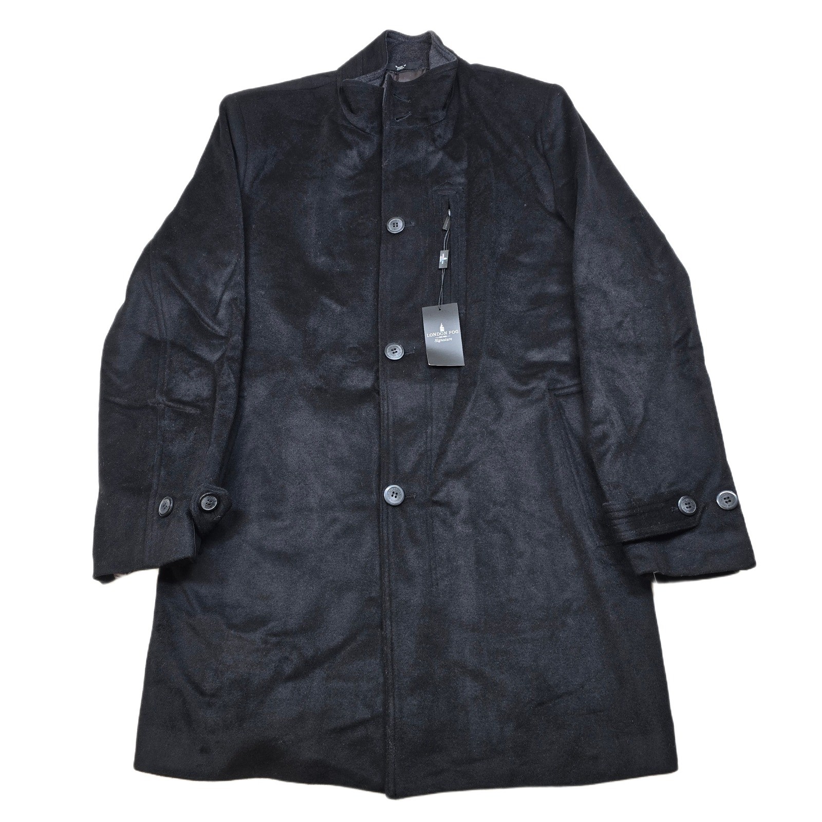 London Fog Signature Overcoat Mens 40R Medium Black Wool Blend $350 NEW