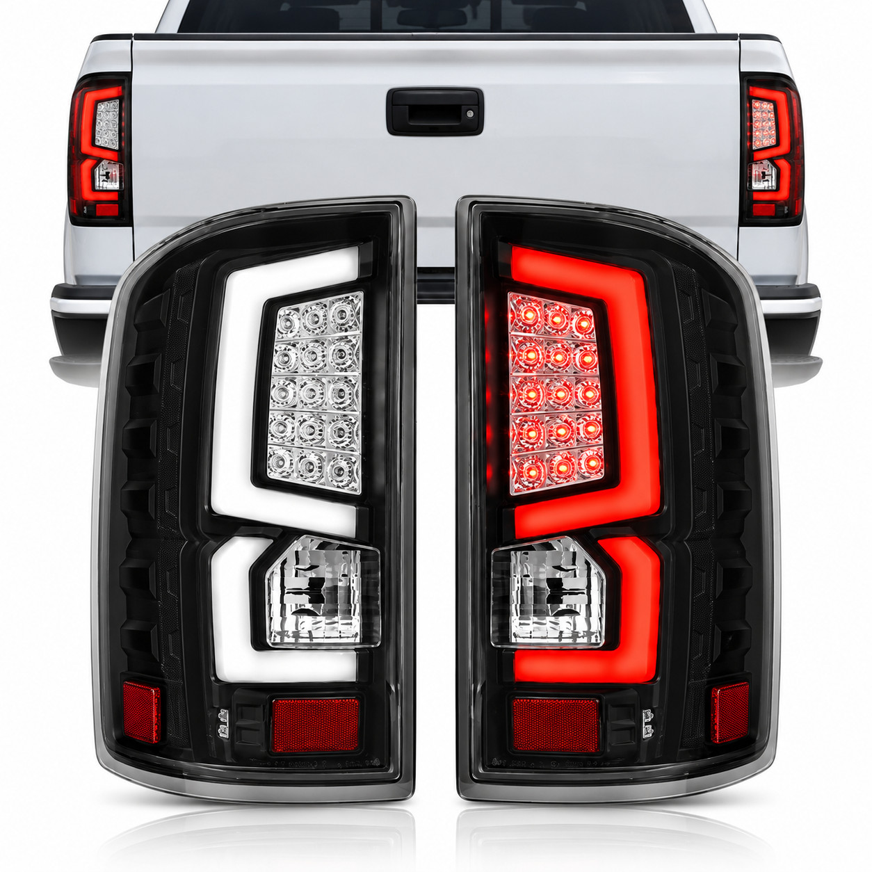 GMC Sierra 1500 2500HD 3500HD 2014-2018 LED Tail Lights Black Housing Clear Len GMC Sierra 1500 2500HD 3500HD 2014-2018 LED Tail Lights Black Housing Clear Len