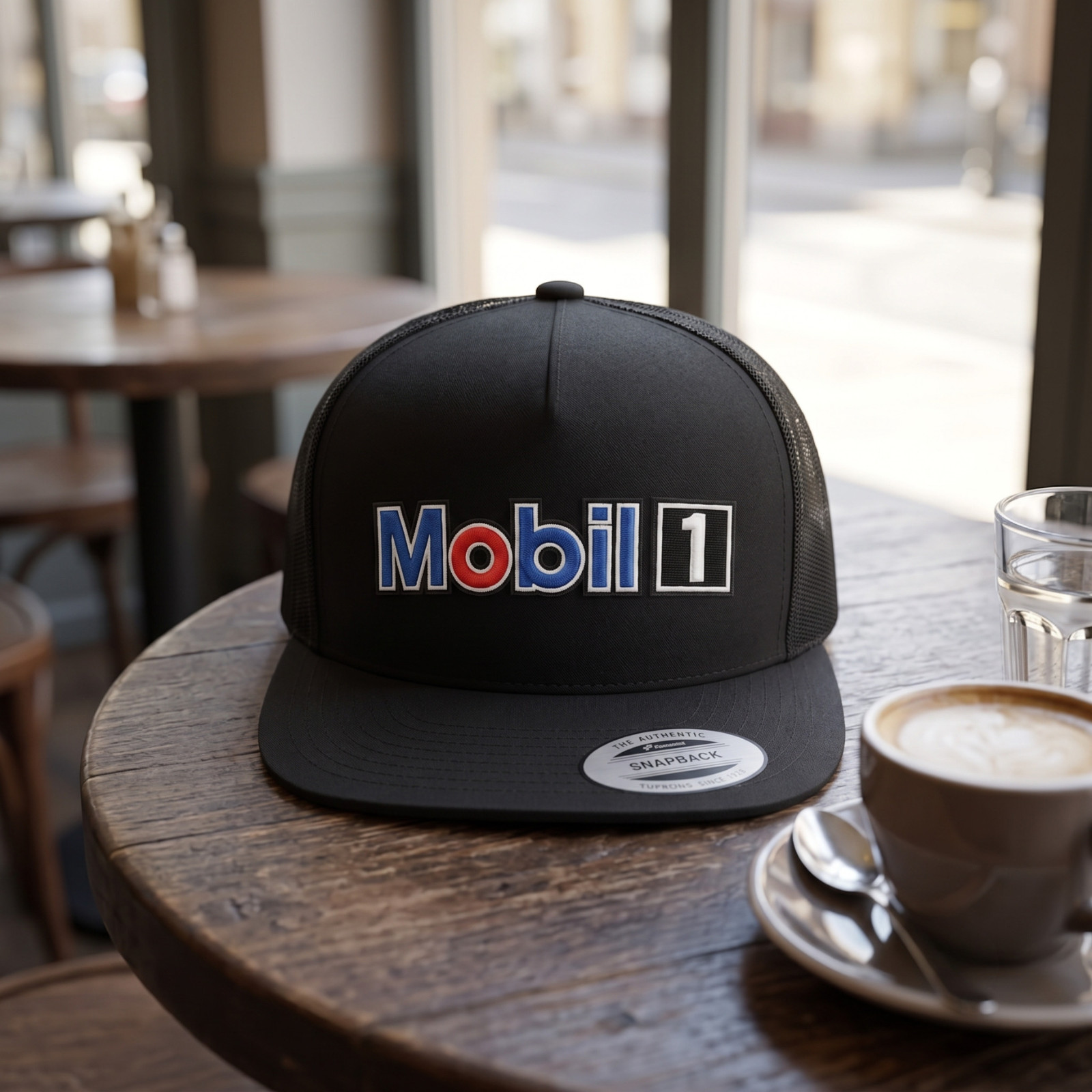 Mobil 1 Racing Logo Snapback Hat Black Mesh Trucker Cap Adjustable Baseball