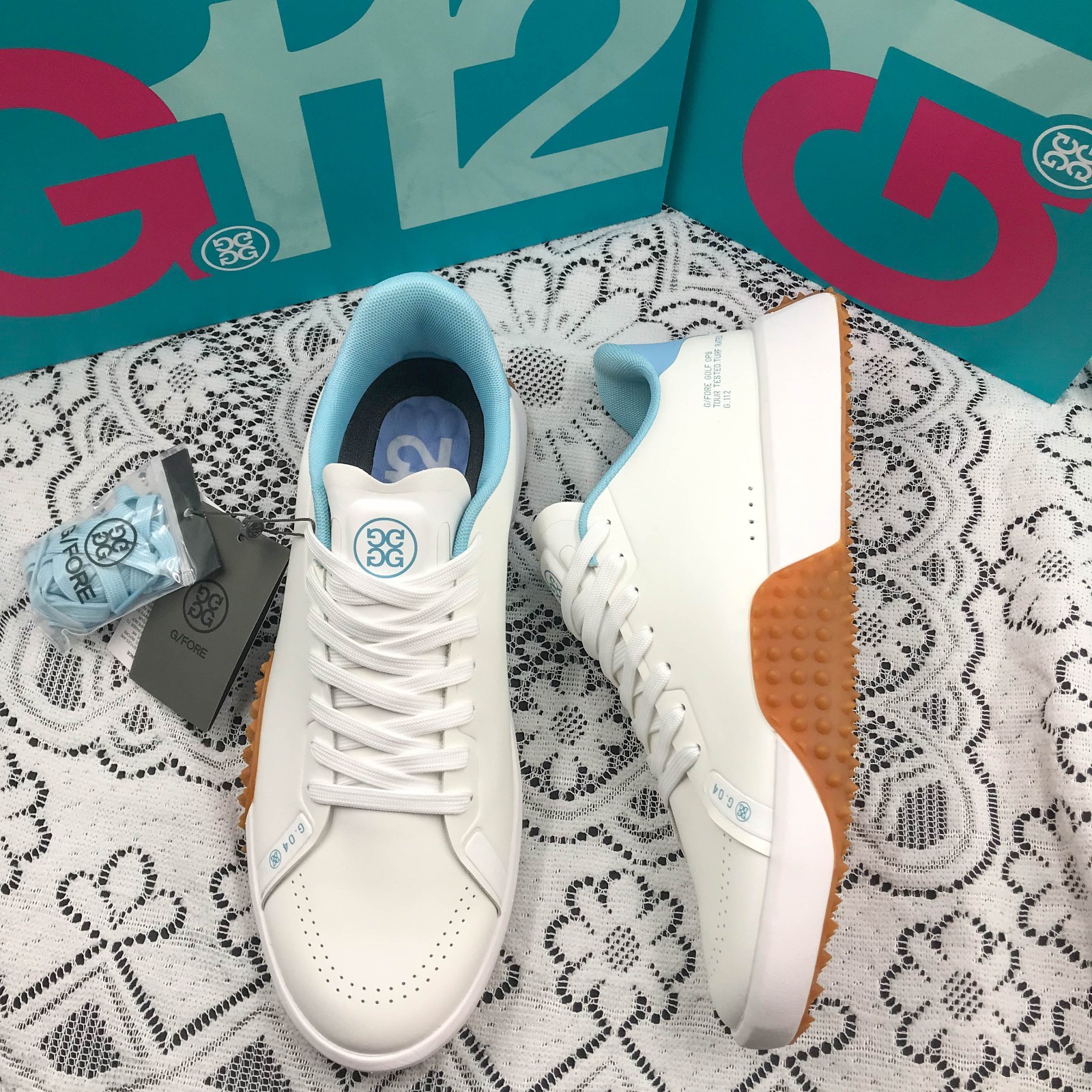 New G/FORE G4 G.112 Men's White/Blue Golf Shoes PU Leather White Sneakers New G/FORE G4 G.112 Men's White/Blue Golf Shoes PU Leather White Sneakers